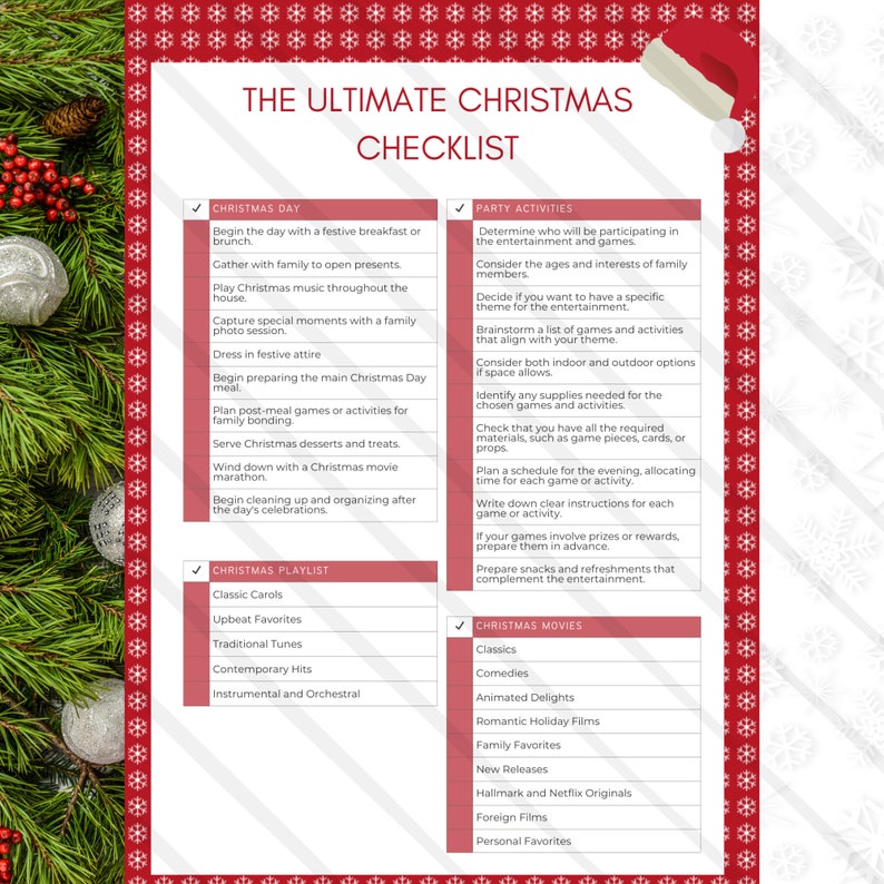 Printable Christmas Checklist, Printable Holiday Planner, Cleaning ...