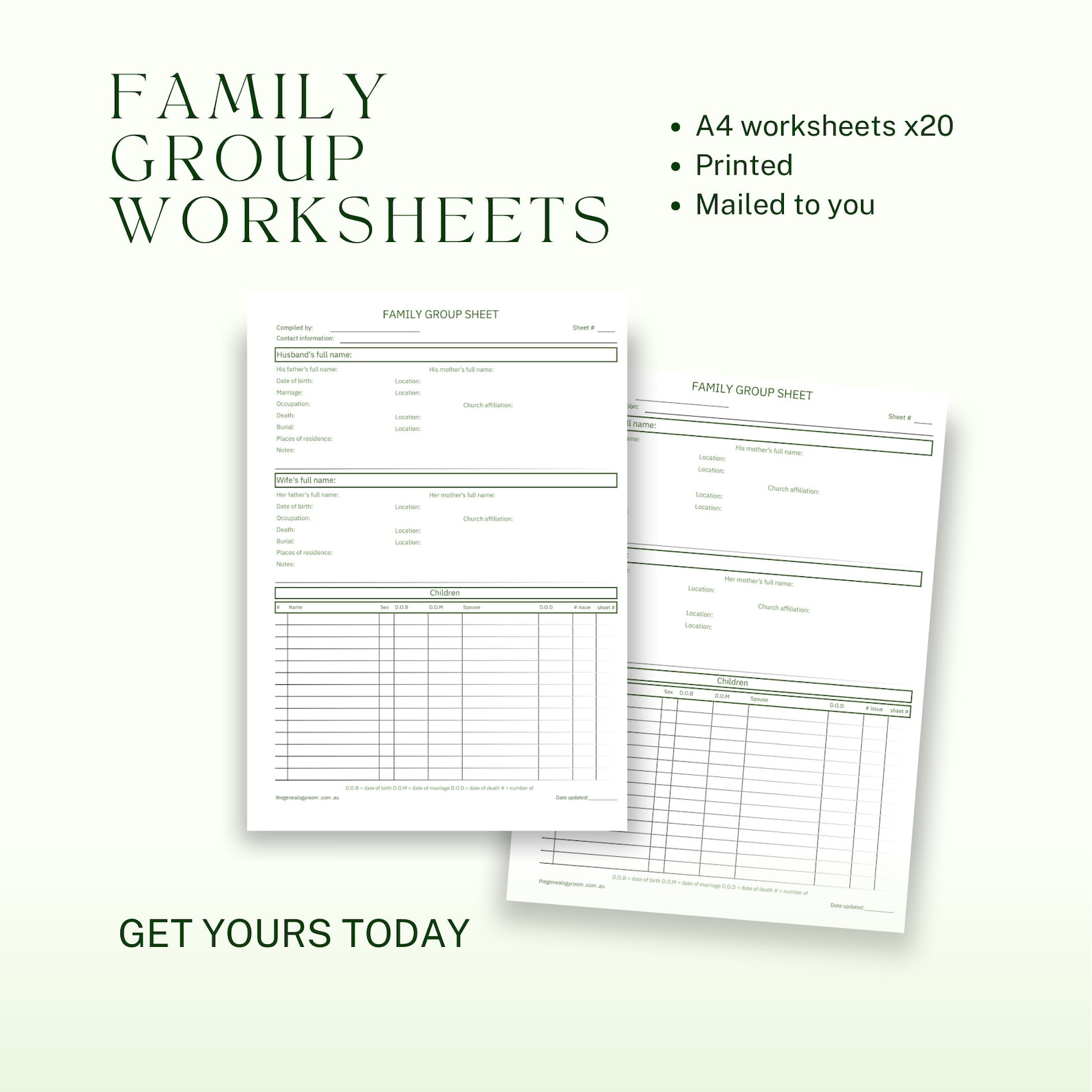 Family Group Worksheet | Family Record Worksheet | Family History | 20 ...