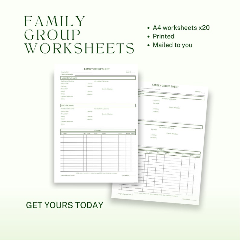 Family Group Worksheet | Family Record Worksheet | Family History | 20 ...