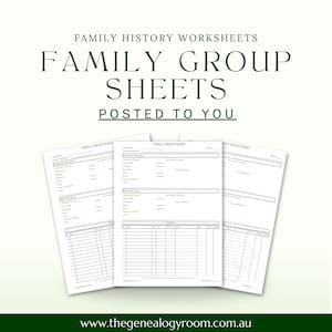 Foglio di lavoro per gruppi familiari / Foglio di lavoro per documenti genealogici / Storia familiare / 20 fogli di lavoro fisici / Stampati / Genealogia