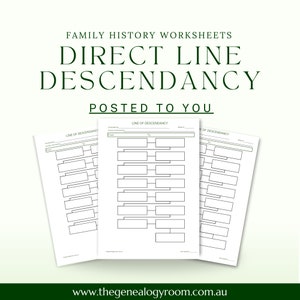 Direct Line Descendancy Worksheet  | Ancestry direct line | Family History |  20 x Physical Worksheets | Printed | Genealogy