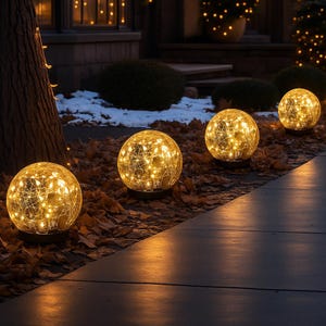 Solar Globe Lights Outdoor Waterproof – 4 Pack Cracked Glass Ball Orbs – Solar Garden Lights for Lawn, Patio, Yard, Backyard Decor