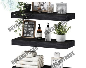 Set Of 3 Rustic Small Shelves | Wooden Handmade Floating Shelf | Over Toilet Storage | Shelves On Wall