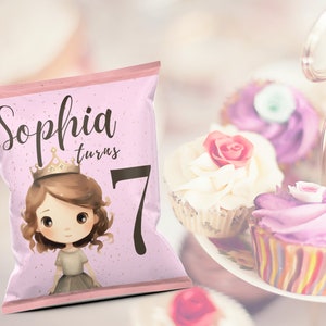 Princess Birthday Chip Bag: Editable Party Favor (Digital Download)