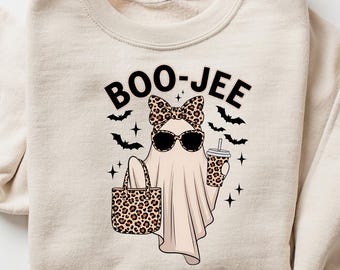 Boo-Jee Ghost Sweatshirt, Leopard Ghost Tee, Ghost Coffee Shirt, Funny Fall Shirt, Ghost Tee, Girly Halloween Gift, Boojee Shirt