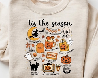 Vintage Halloween Sweatshirt, Tis' the Season, Retro Halloween Aesthetic, Women's Halloween Shirt, Pumpkin Witch Spooky Tee