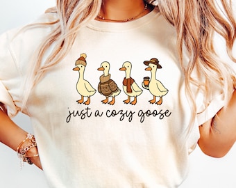 Chemise confort en oie d'automne, sweat-shirt d'automne douillet, chemise animal d'automne, jolie chemise en oie, t-shirt café citrouille, t-shirt juste une oie d'automne