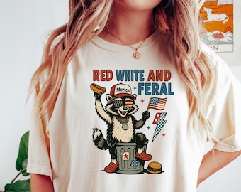 Chemise tendance rouge, blanche et sauvage, t-shirt raton laveur américain drôle, t-shirt graphique rétro 4 juillet des années 90, vêtements surdimensionnés esthétiques bizarres