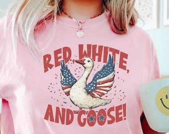 Red White and Goose Comfort Shirt, Funny Patriotic T-Shirt, USA Goose Tee Gift, Independence Day Tee, America Shirt, Freedom Shirt