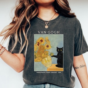Comfort Van Gogh Cat Shirt, Van Gogh Irises Cat Tshirt, Black Cat tee, Funny Cat shirt, Ladies Shirts, Funny gift idea, Painter Shirt