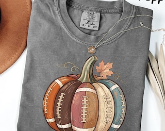 Comfort Colors® Football Pumpkin Shirt, Fall Football Tee, Autumn Sports Graphic Tee, Cute Game Day Pumpkin Shirt,