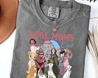 Camiseta Comfort Colors® Disneyland Mom Vibes, camiseta retro con personajes de dibujos animados de madres, sudadera Cool Moms Club, regalo para amantes de las películas de Disneyland de los 90