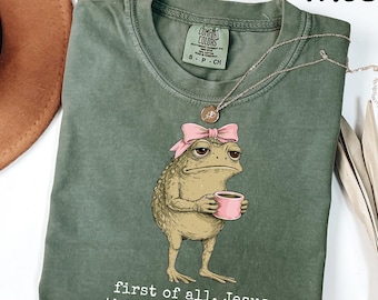 Camiseta Comfort Colors® Christian Frog, Jesús piensa que soy una delicia, teñida en prenda.