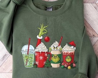 Sweat-shirt Grinch, chemise Grinch, chemise Grinchmas, sweat-shirt Grinchmas, chemise boisson café Grinch, chemise café de Noël, Noël drôle