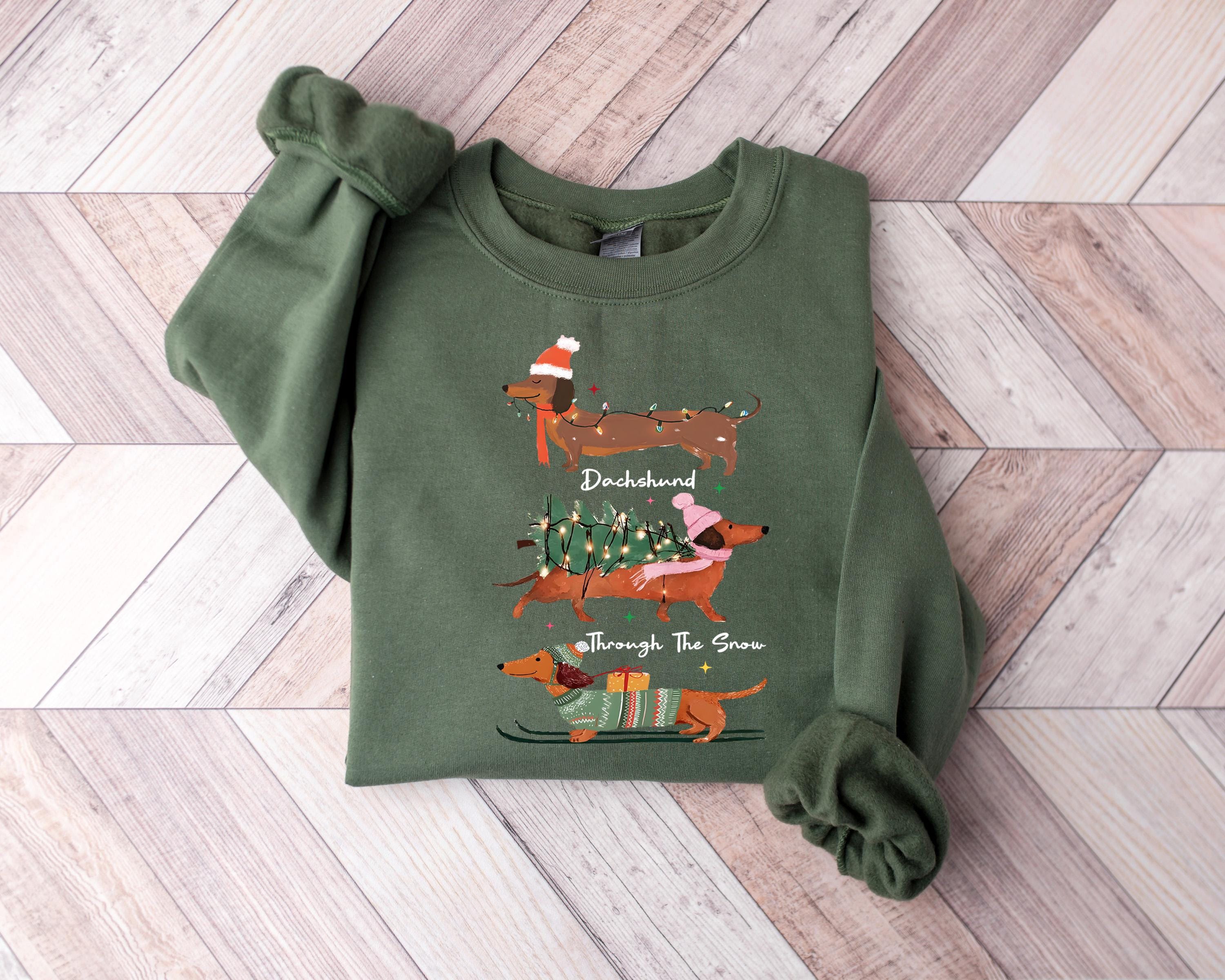 Dachshund Through The Snow Christmas Sweater Jumper Sweatshirt Funny Dog Ugly