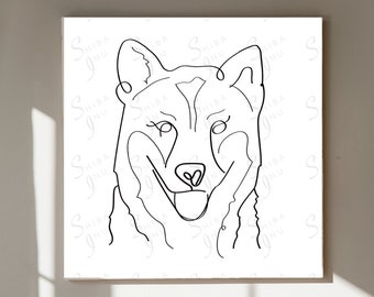 Dessin au trait Shiba Inu, art mural chien, Shiba Inu dessiné à la main, impression d'art Shiba Inu, portrait de chien, cadeau pour amoureux des chiens, Shiba Inu abstrait, chien abstrait