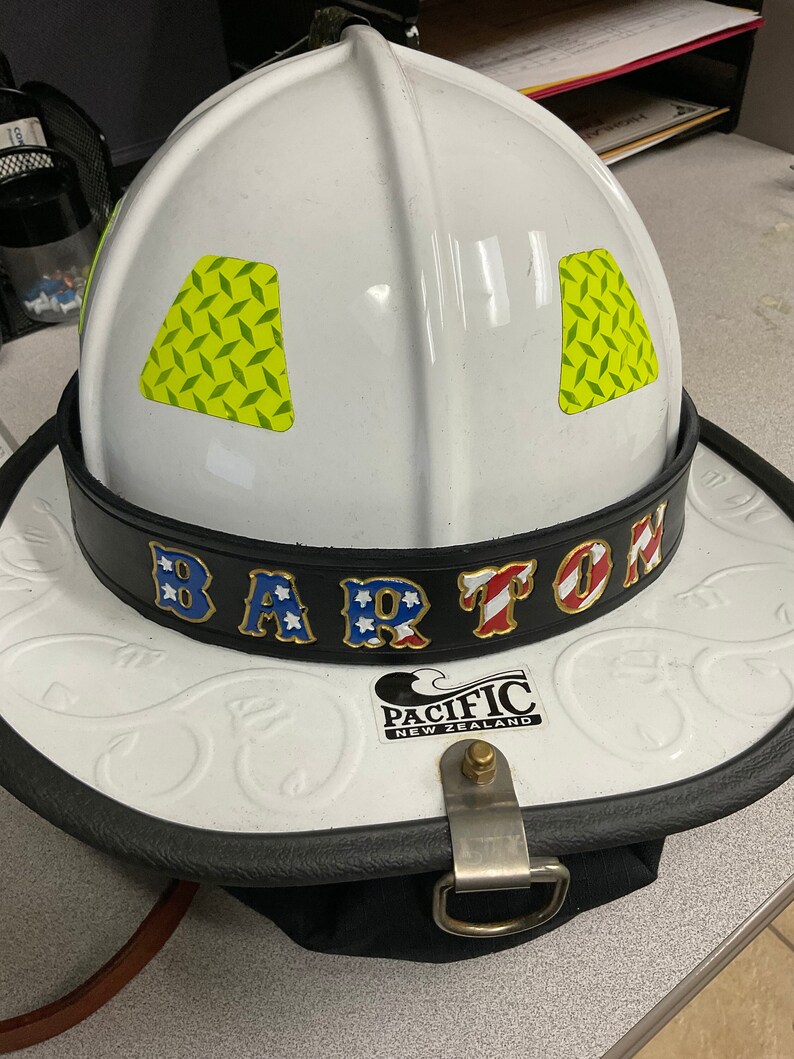 Leather Fire Helmet Name Band Etsy