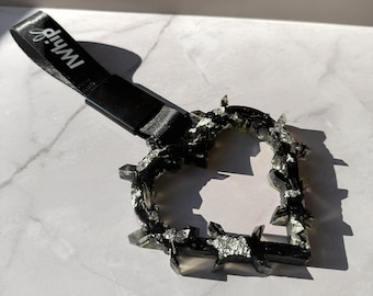 JDM Tsurikawa Drift Strap, Forged Carbon Silver Barbed Wire Heart Car Charm, Rear View Mirror Hanger, JDM Gift, Handmade by IWhip