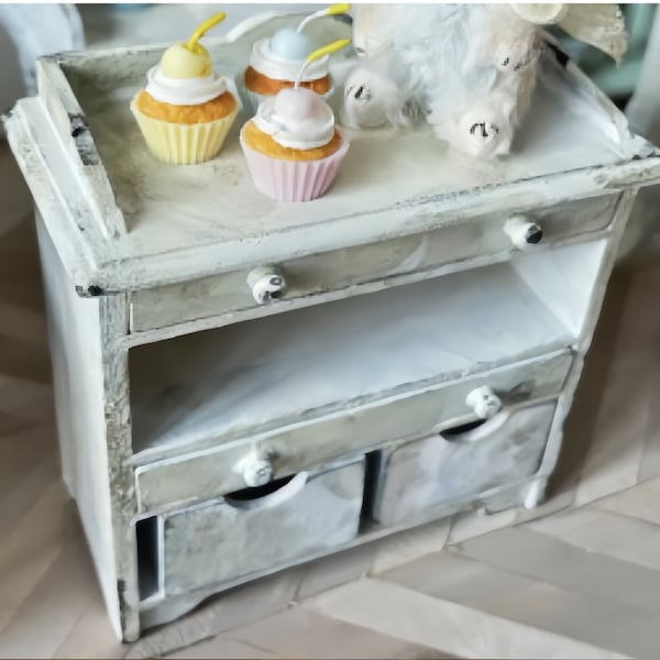 Rustic Dollhouse Wall Cabinet - 1:12 Distressed Hanging Cupboard