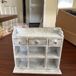 Antique-Style Miniature Wall Hutch - 1:12 Scale Distressed Dollhouse Shelving