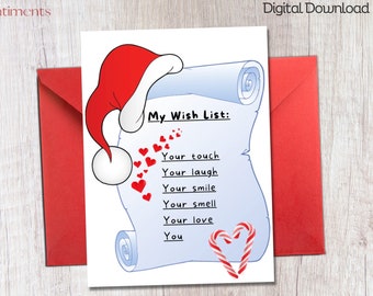 Christmas Card - Love - My Wish List is You  - Card for Boyfriend - Card for Girlfriend - Printable Card