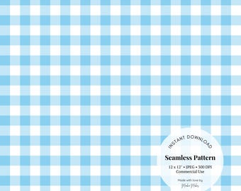 Baby Blue Gingham Pattern: Seamless Plaid Digital Paper (JPG File)