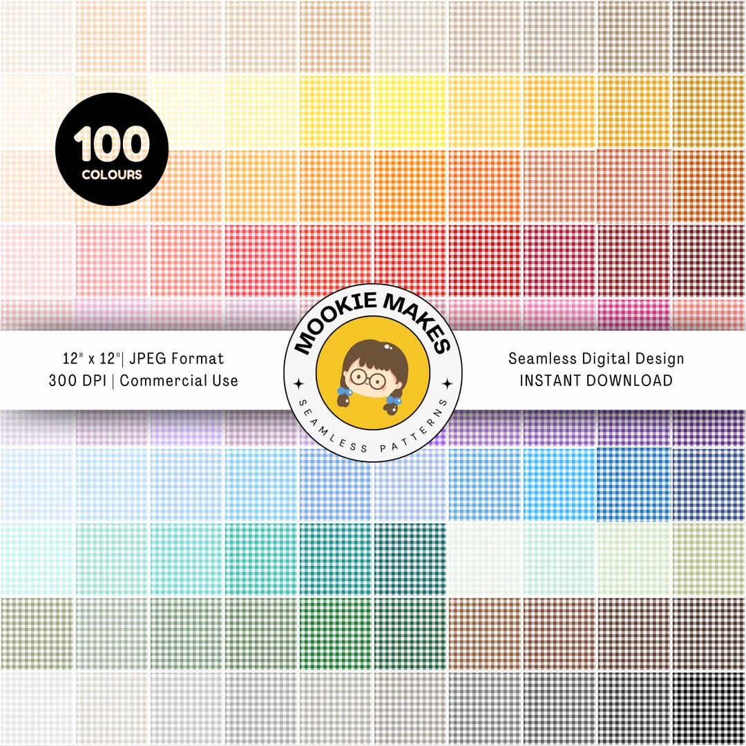Gingham Pattern Seamless Digital Paper Collection in 100 Colours ...