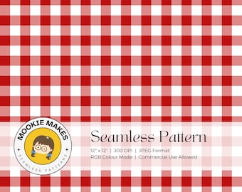 Seamless Pattern: Red Gingham Seamless Repeat, Cottage Core Style, Checkered Design for Commercial Use