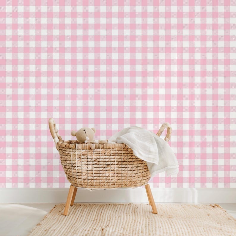 Baby Pink Gingham Digital Paper: Seamless Pastel Check Pattern (JPG ...