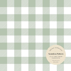 Puede incluir: Un patrón sin costuras de cuadros vichy en blanco y verde pálido. El diseño consta de cuadrados espaciados uniformemente, algunos con líneas diagonales. La imagen incluye el texto "INSTANT DOWNLOAD" y "Seamless Pattern".
