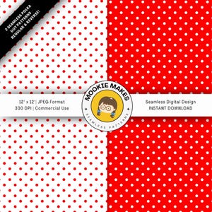 Naadloze rode polkadot-patroon – retro stip digitaal papier voor feest, cadeauverpakking, keukendecor – JPG Instant Download
