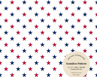 Red and Blue Star Pattern: Patriotic Digital Paper (JPG Downloadable File)