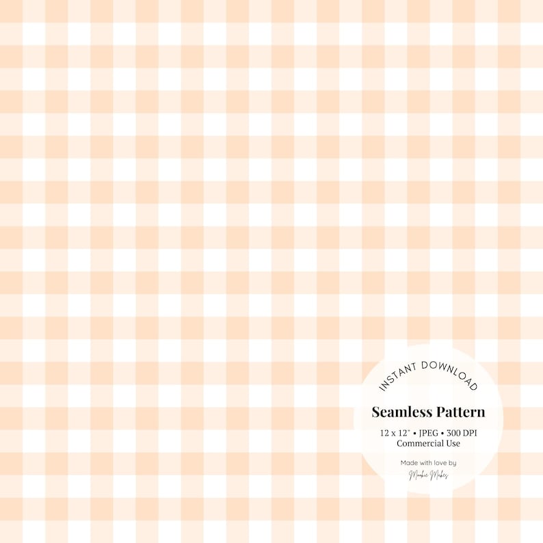 Peach Gingham Seamless Pattern: Pastel Checkered Digital Paper (JPG ...