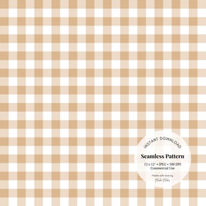 Tan Gingham Seamless Pattern – Camel Digital Paper JPG for Fabric, Scrapbooking, Wrapping Paper