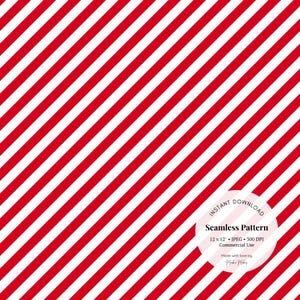 May include: Seamless pattern featuring diagonal red and white stripes. The design includes the text "INSTANT DOWNLOAD" and "Seamless Pattern" in a circular graphic. The pattern is 12 x 12 inches and suitable for commercial use.
