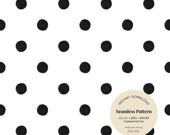Watercolor Polka Dot – Black and White Minimalist Seamless Pattern JPG for Crafts or Fabric