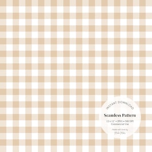 Puede incluir: Un patrón sin costuras con un diseño de cuadros beige y blanco. El patrón mide 30,5 cm por 30,5 cm y tiene 300 DPI. Está disponible para uso comercial.