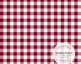 Digitalt papper med vinrött ginghammönster: Seamless mönster med vinrött rutmönster (JPEG-nedladdning 30 x 30 cm)