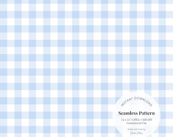 Powder Blue Gingham Pattern: Seamless Baby Shower Digital Paper (JPG Download)