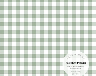 Sage Green Gingham Pattern: Pastel Checkered Digital Paper (JPG Downloadable File)