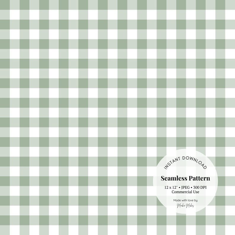 Sage green gingham seamless pattern – pastel checkered digital background for crafts and design