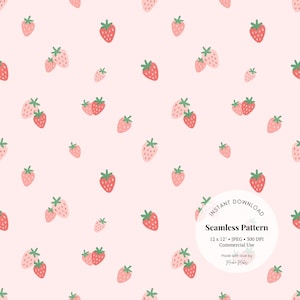 Erdbeer Muster - Kawaii Pink Fruit Digital Papier, niedliches druckbares JPG für Scrapbooking, Kinderzimmer & Stoffprojekte