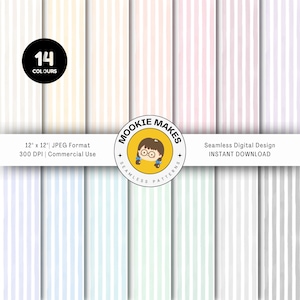 Papier numérique pastel à rayures aquarelle - Lot de 14 couleurs de motifs sans couture peints à la main, JPG pour scrapbooking et travaux manuels