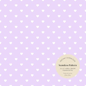 Papel sin costuras en tonos pastel suave con diseño de corazón lavanda pálido, JPG morado claro para baby showers, regalos o decoración infantil.