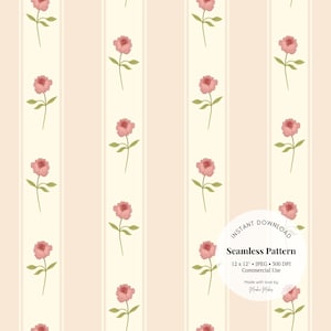 Motivo a strisce di rose vintage senza cuciture – Coquette Cottagecore Floral Design per tessuto o confezione / Download digitale JPG