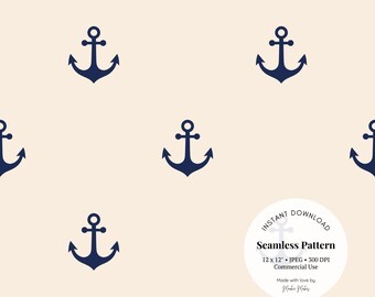 Patrón de ancla azul marino: Papel náutico para scrapbooking (Descarga digital JPG sin costuras)