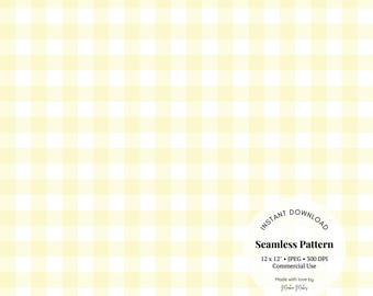 Pastel Yellow Gingham Pattern: Cottagecore Plaid Digital Paper (JPG, 3600x3600 px)