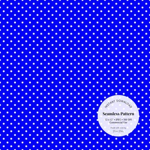 Blue Polka Dot Pattern: Seamless White Dots JPG (Digital Download, 12x12 inches, 300 DPI)