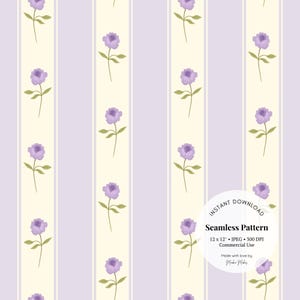 Motif transparent à rayures florales Coquette - Motif rose lavande pour emballage, tissu, journal | Téléchargement numérique JPG