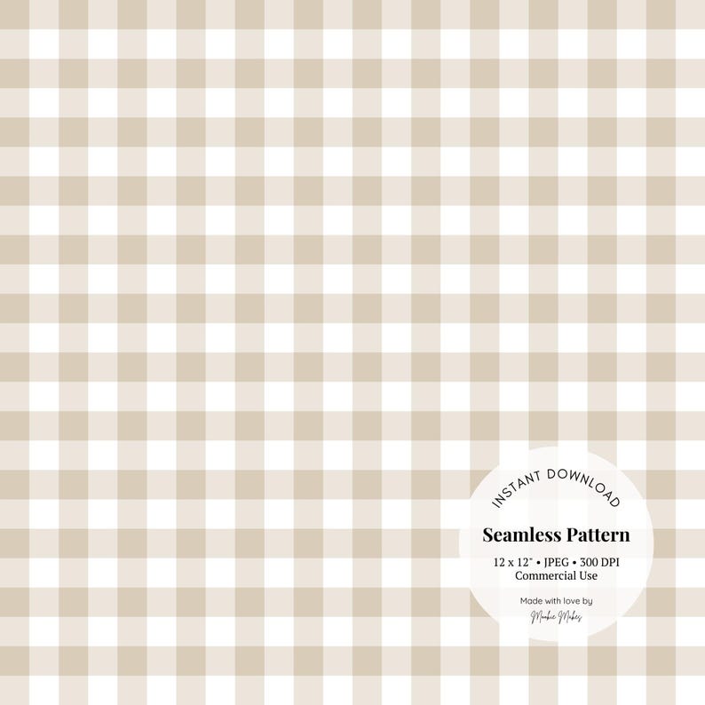 Beige gingham seamless pattern – neutral checkered digital background for crafts and design